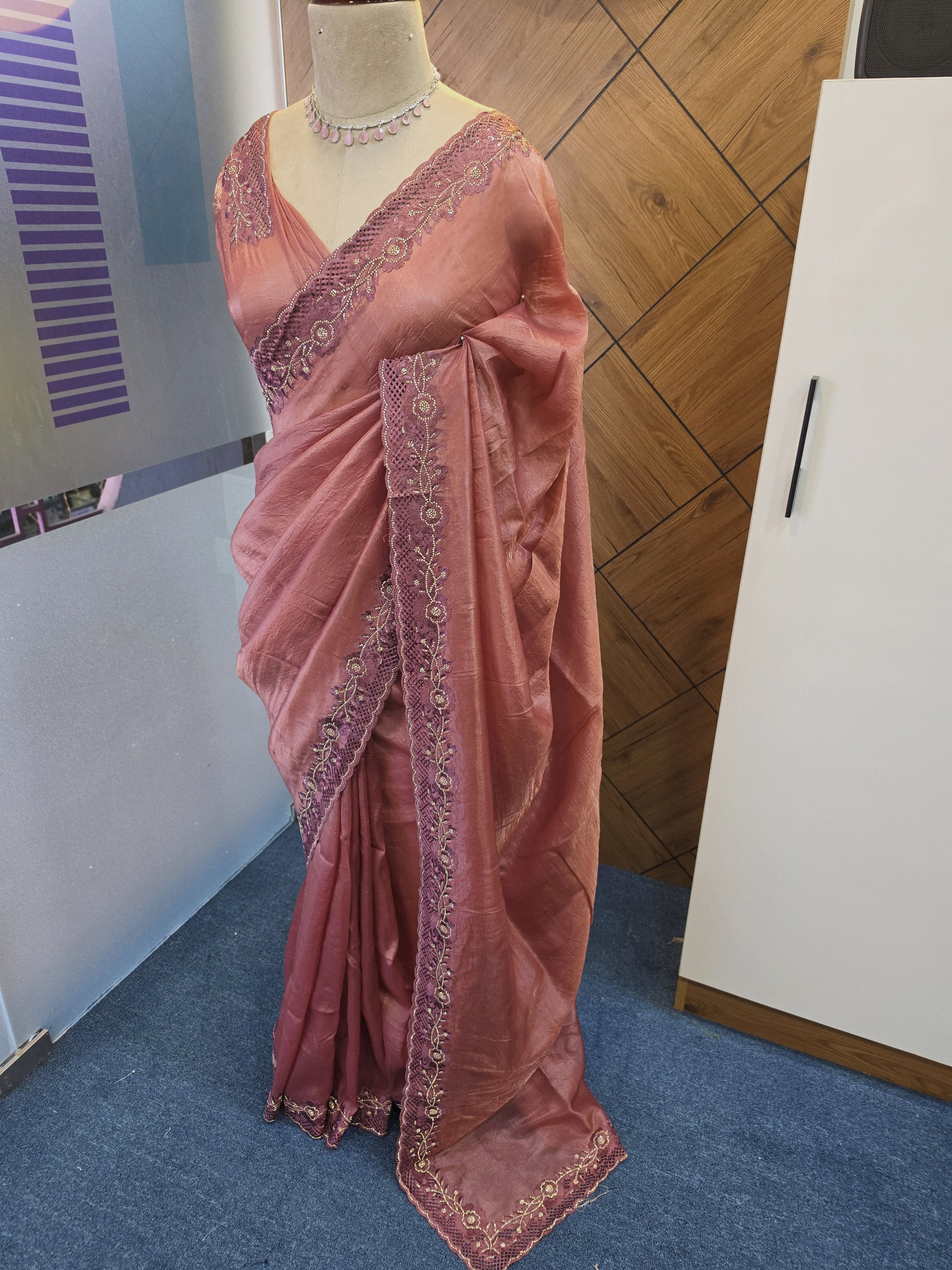 ORGANZA EMBROIDERY CUTWORK SAREE
