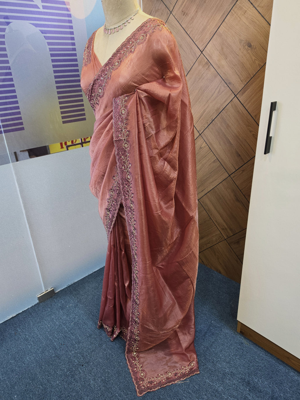 ORGANZA EMBROIDERY CUTWORK SAREE