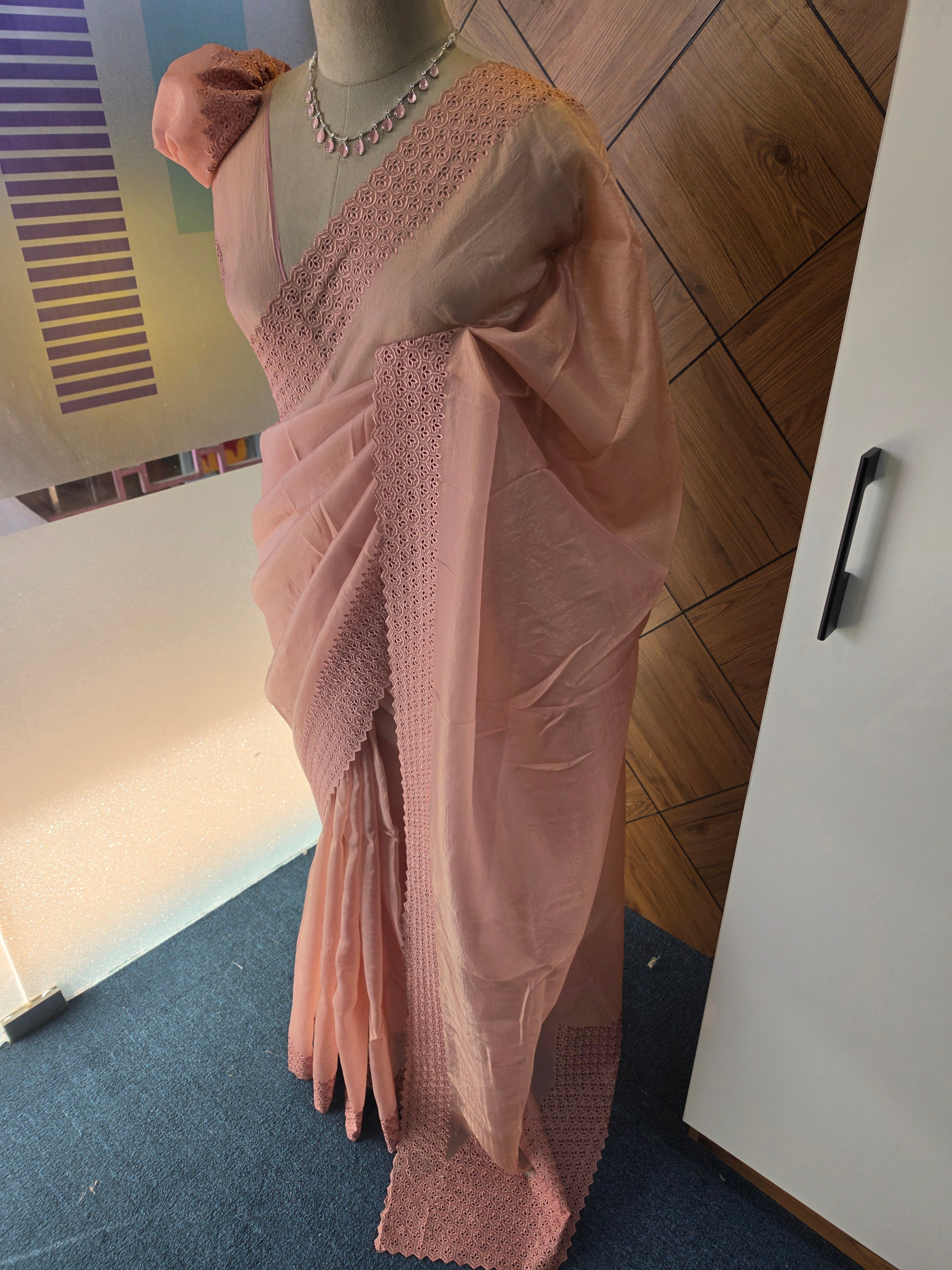 ORGANZA EMBROIDERY CUTWORK SAREE