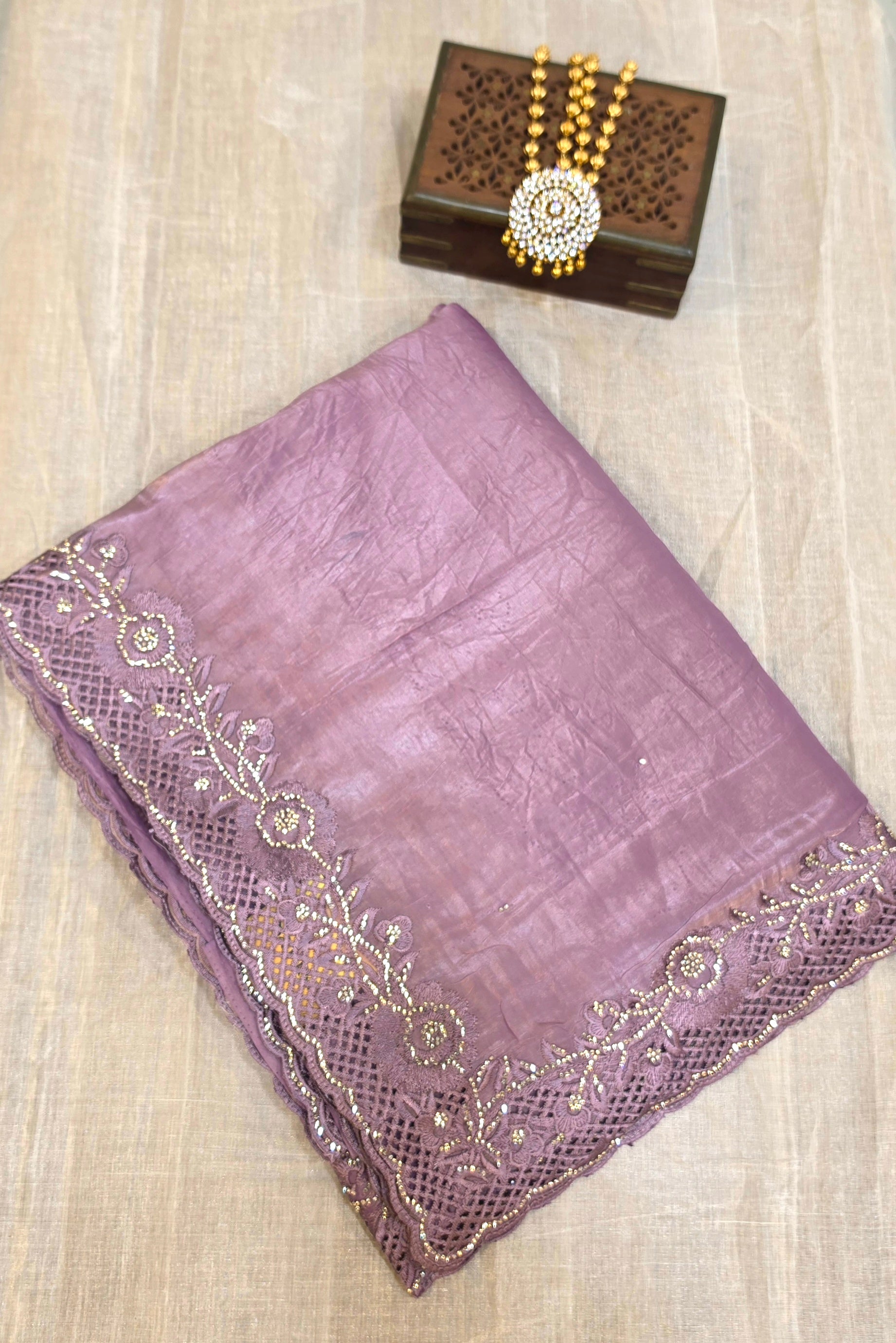 ORGANZA EMBROIDERY CUTWORK SAREE